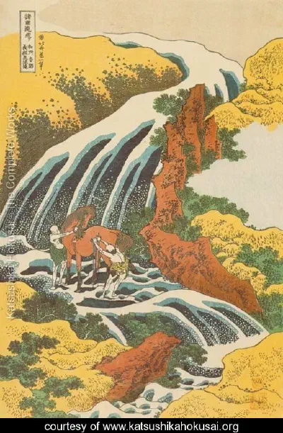 Waterfall where Yoshitsune Washed his Horse at Yoshino in Yamato Province Washu Yoshino Yoshitsune uma arai no taki