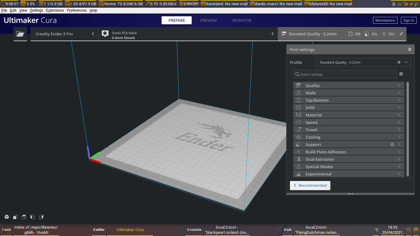 Screenshot from Ultimaker Cura 4.9 main interface